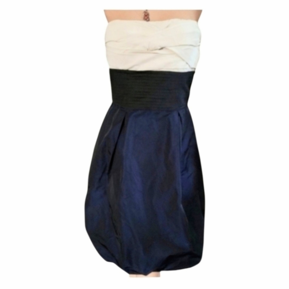 BCBG MAX AZRIA Blue Black and Cream Colorblock Strapless Prom Dress Size 6